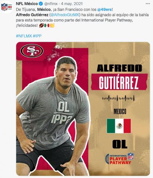 Otro mexicano a la NFL: Alfredo Gutiérrez jugará con los 49ers