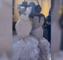 Pastel con réplica de vestido de novia deja con la boca abierta a invitados 