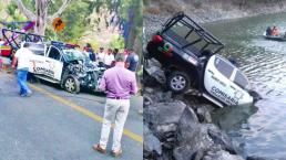 Choque proyecta a policías a la laguna de Valle de Bravo 