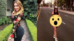 Andrea Escalona paga apuesta y se pasea en poca ropa por la calle