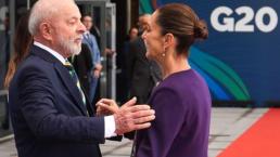 Claudia Sheinbaum llega al G20 y es recibida por Lula Da Silva